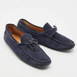 Tod's Navy Blue Suede Bow Slip On Loafers Size 44.5