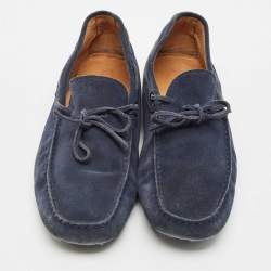 Tod's Navy Blue Suede Bow Slip On Loafers Size 44.5