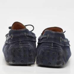 Tod's Navy Blue Suede Bow Slip On Loafers Size 44.5