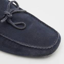 Tod's Navy Blue Suede Bow Slip On Loafers Size 44.5