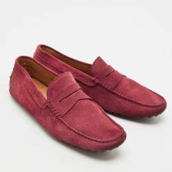 Tod's Dark Red Suede Slip On Loafers Size 44.5