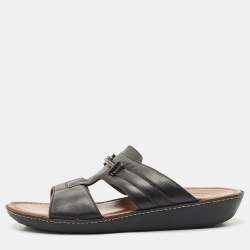 Tod's Black Leather Slide Sandals Size 44.5