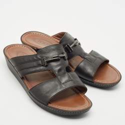 Tod's Black Leather Slide Sandals Size 44.5