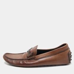 Tod's Dark Brown Leather Double T Logo Slip On Penny Loafers Size 42.5