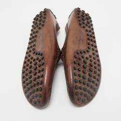 Tod's Dark Brown Leather Double T Logo Slip On Penny Loafers Size 42.5