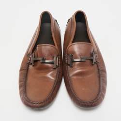 Tod's Dark Brown Leather Double T Logo Slip On Penny Loafers Size 42.5