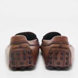 Tod's Dark Brown Leather Double T Logo Slip On Penny Loafers Size 42.5