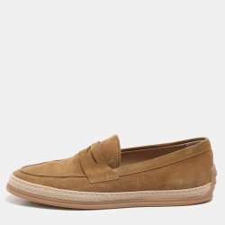 Tod's Khaki Suede Penny Penny Loafers Size 42