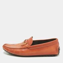 Tod's Brown Leather Double T Logo Slip On Penny Loafers Size 44