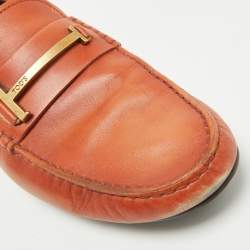 Tod's Brown Leather Double T Logo Slip On Penny Loafers Size 44