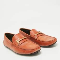 Tod's Brown Leather Double T Logo Slip On Penny Loafers Size 44