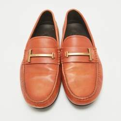 Tod's Brown Leather Double T Logo Slip On Penny Loafers Size 44