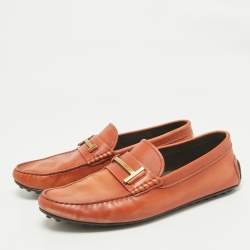Tod's Brown Leather Double T Logo Slip On Penny Loafers Size 44