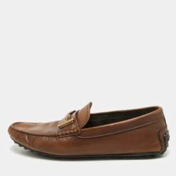 Tod's Brown Leather Double T Logo Slip On Penny Loafers Size 44