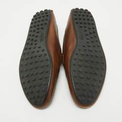 Tod's Brown Leather Double T Logo Slip On Penny Loafers Size 44