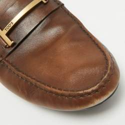 Tod's Brown Leather Double T Logo Slip On Penny Loafers Size 44