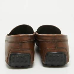 Tod's Brown Leather Double T Logo Slip On Penny Loafers Size 44