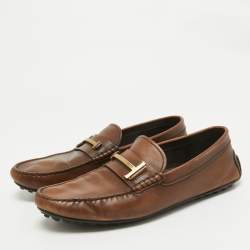 Tod's Brown Leather Double T Logo Slip On Penny Loafers Size 44