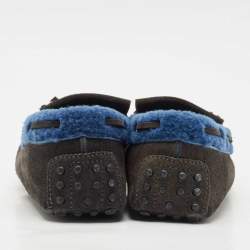 Tod's Grey Shearling and Suede Double T Driver Loafers Size 39.5