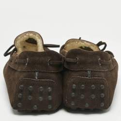 Tod's Dark Brown Suede Shearling Lined Bow Slip On Loafers Size 43