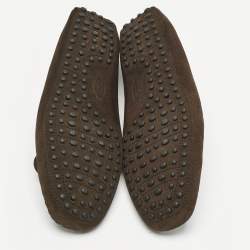 Tod's Dark Brown Suede Shearling Lined Bow Slip On Loafers Size 43