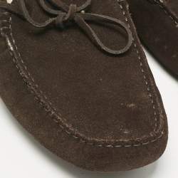 Tod's Dark Brown Suede Shearling Lined Bow Slip On Loafers Size 43