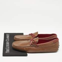 Tod's For Ferrari Brown Leather Bow Slip On Loafers Size 43
