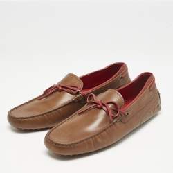 Tod's For Ferrari Brown Leather Bow Slip On Loafers Size 43