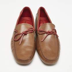 Tod's For Ferrari Brown Leather Bow Slip On Loafers Size 43