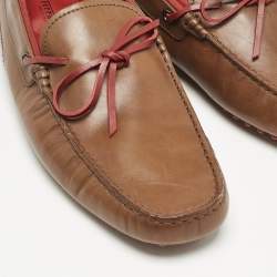 Tod's For Ferrari Brown Leather Bow Slip On Loafers Size 43
