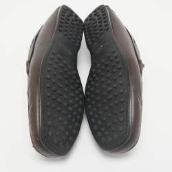 Tod's Brown Leather Double T Slip On Loafers Size 44.5