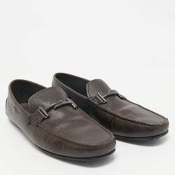 Tod's Brown Leather Double T Slip On Loafers Size 44.5
