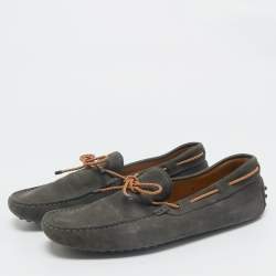 Tod's Dark Grey Suede Bow Slip On Loafers Size 42