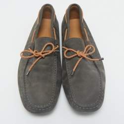 Tod's Dark Grey Suede Bow Slip On Loafers Size 42