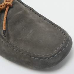 Tod's Dark Grey Suede Bow Slip On Loafers Size 42