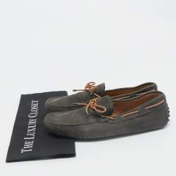 Tod's Dark Grey Suede Bow Slip On Loafers Size 42