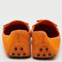 Tod's Orange Suede Bow Slip On Loafers Size 39