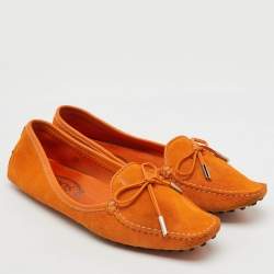 Tod's Orange Suede Bow Slip On Loafers Size 39