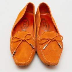 Tod's Orange Suede Bow Slip On Loafers Size 39