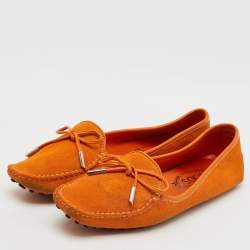 Tod's Orange Suede Bow Slip On Loafers Size 39
