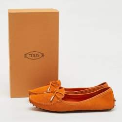 Tod's Orange Suede Bow Slip On Loafers Size 39