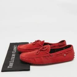 Tod's For Ferrari Red Suede Bow Slip On Loafers Size 44.5