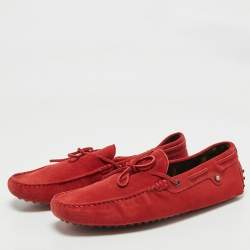 Tod's For Ferrari Red Suede Bow Slip On Loafers Size 44.5