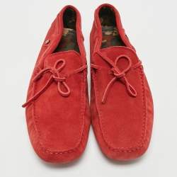 Tod's For Ferrari Red Suede Bow Slip On Loafers Size 44.5