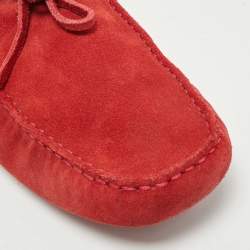Tod's For Ferrari Red Suede Bow Slip On Loafers Size 44.5