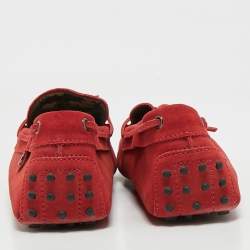 Tod's For Ferrari Red Suede Bow Slip On Loafers Size 44.5