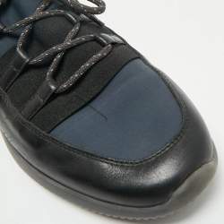 Pre Owned Tod's Black/Blue Leather and Neoprene Nuovo Sneakers Size 43