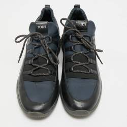 Pre Owned Tod's Black/Blue Leather and Neoprene Nuovo Sneakers Size 43