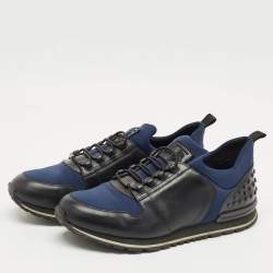 Pre Owned Tod's Black/Blue Leather and Neoprene Low Top Sneakers Size 43