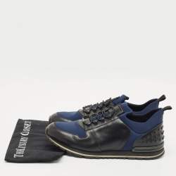 Pre Owned Tod's Black/Blue Leather and Neoprene Low Top Sneakers Size 43